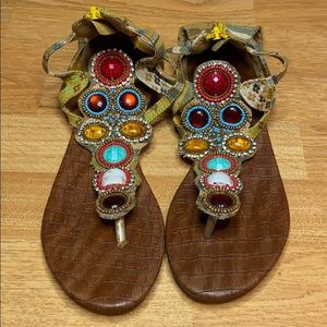 Shiekh tan jeweled gladiator sandals